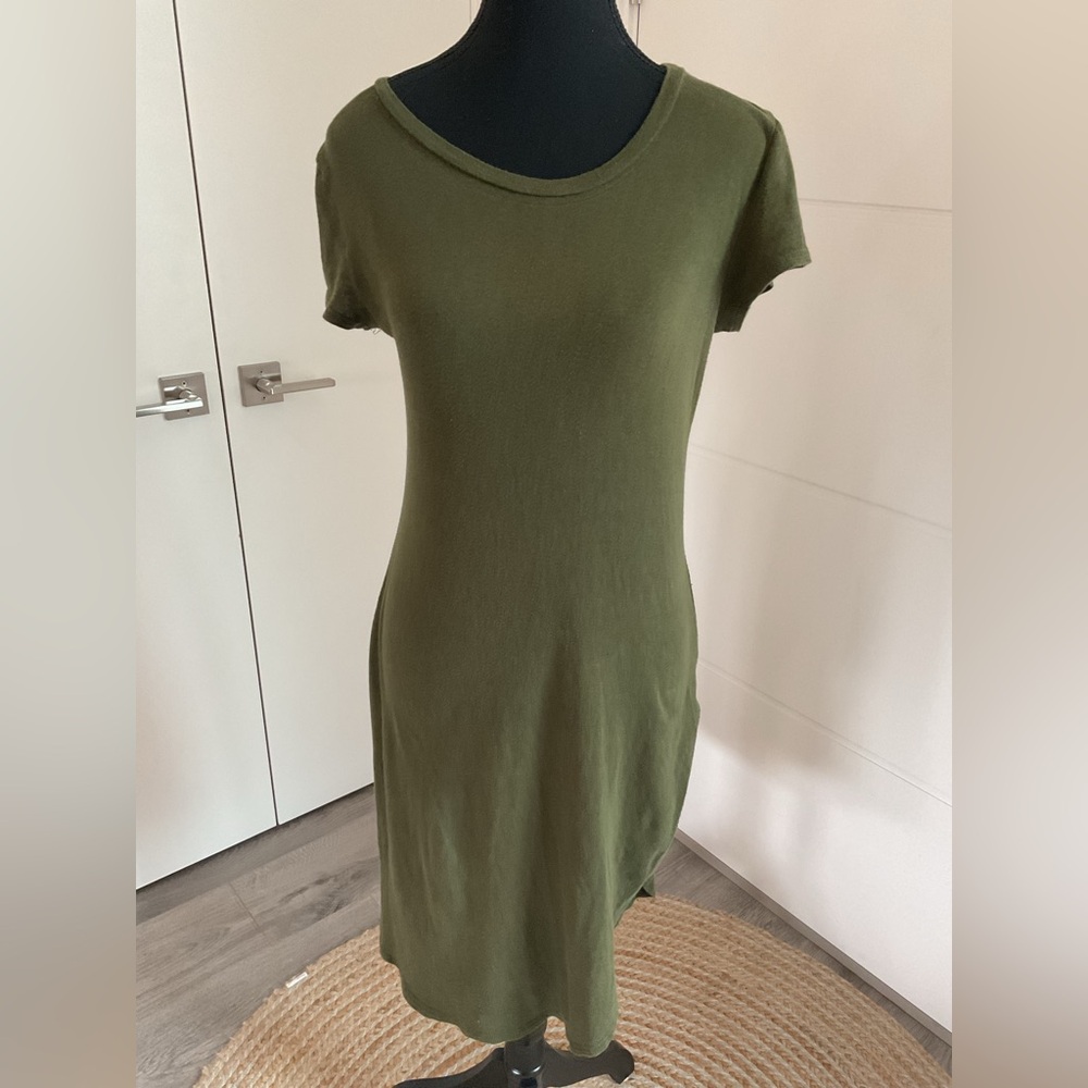 Kate USA  Olive Green Casual T-Shirt Dress with long slit .